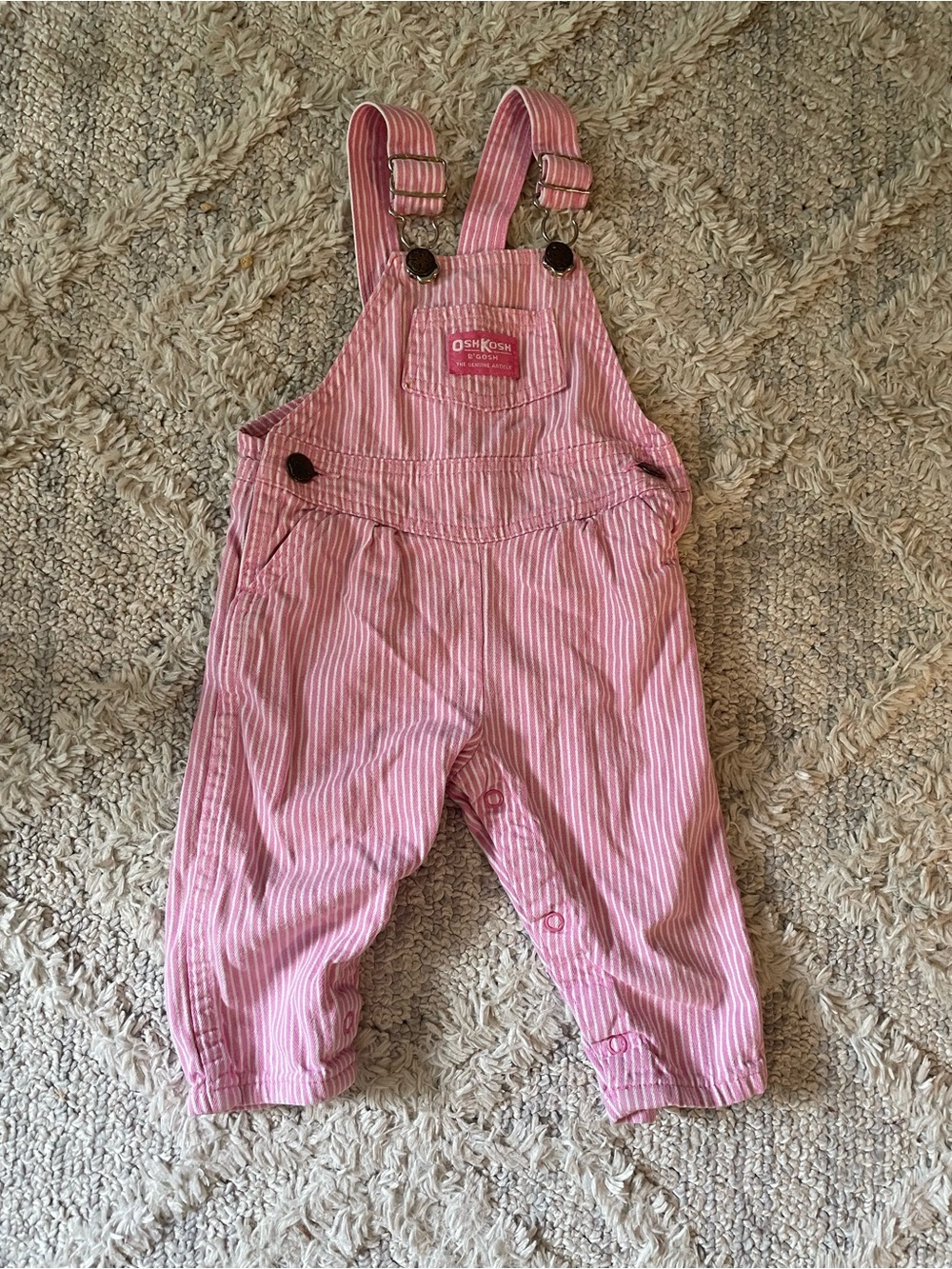 OshKosh vintage Pink Stripe Baby Overalls 12-18 month